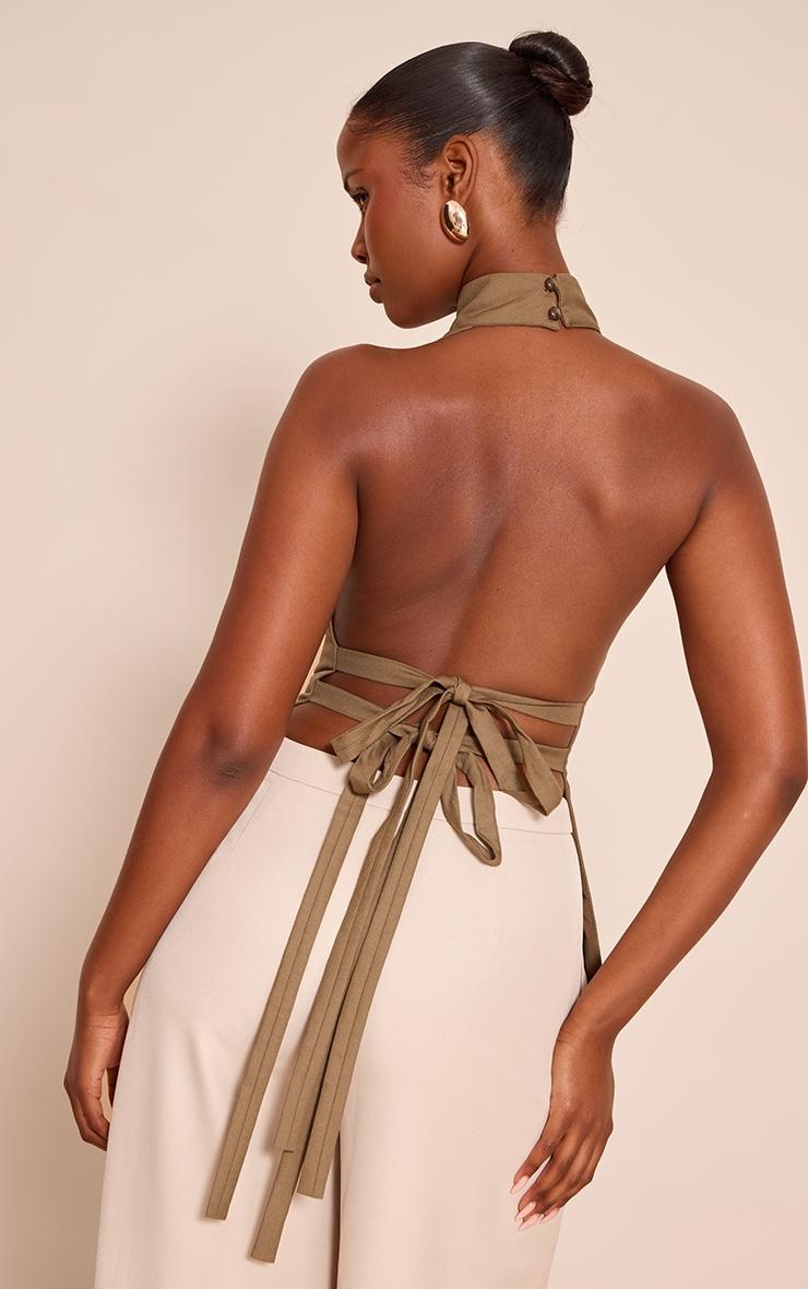 Mushroom Woven High Neck Open Tie Back Top Product Image