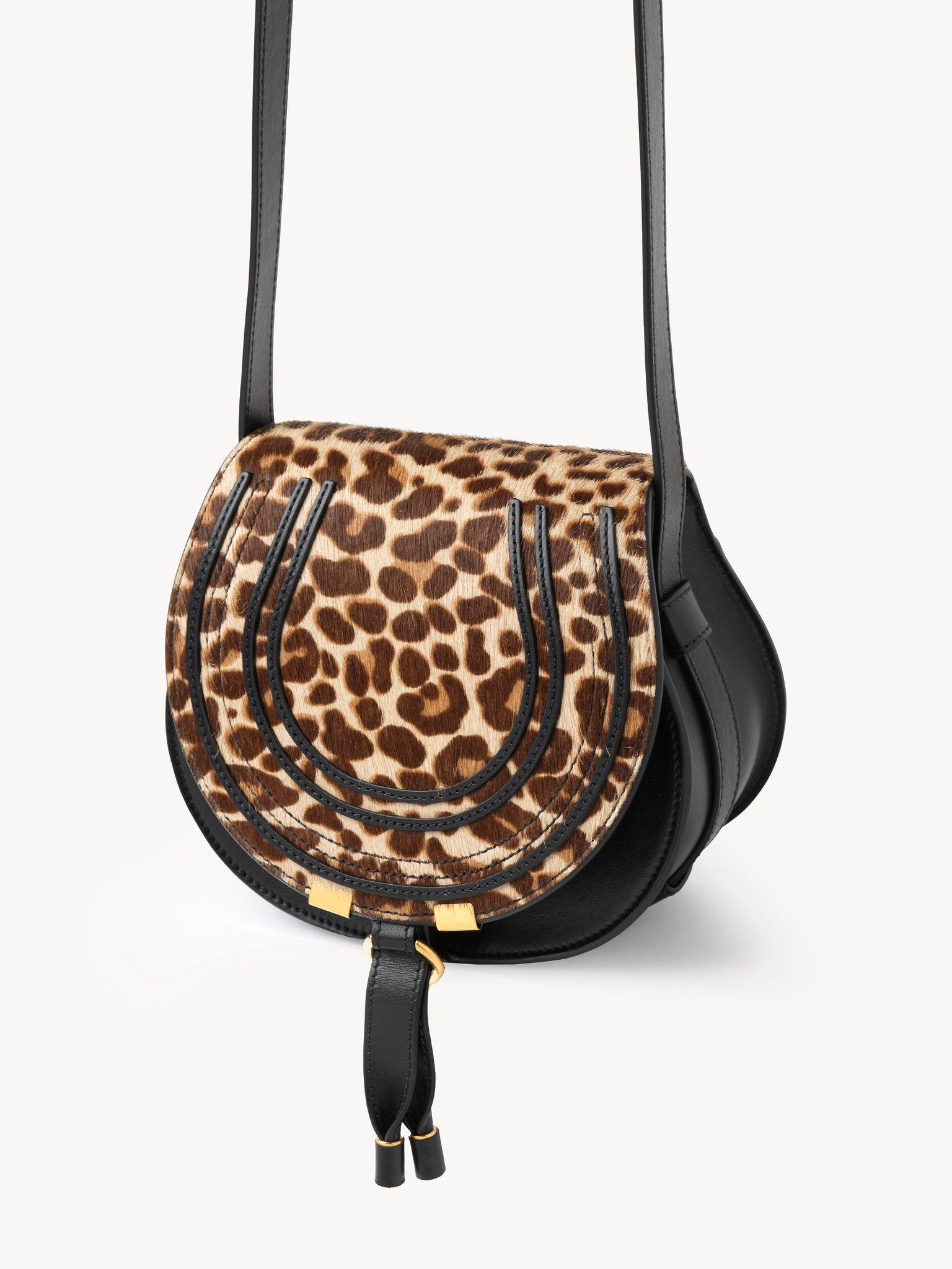 Small Marcie saddle bag in leopard-print leather Product Image