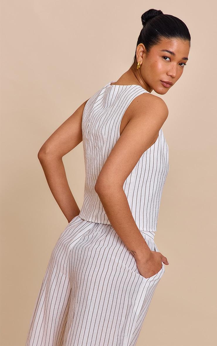 Cream Pinstriped Tie Front Top Product Image