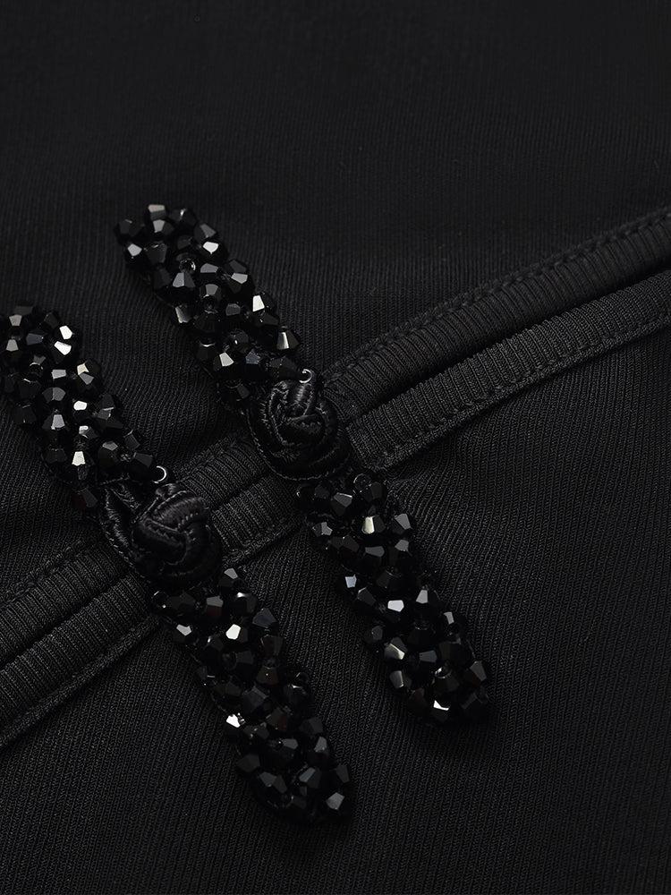 Mandarin Collared Knitted Top And Short Mamianqun Two-Piece Set Product Image
