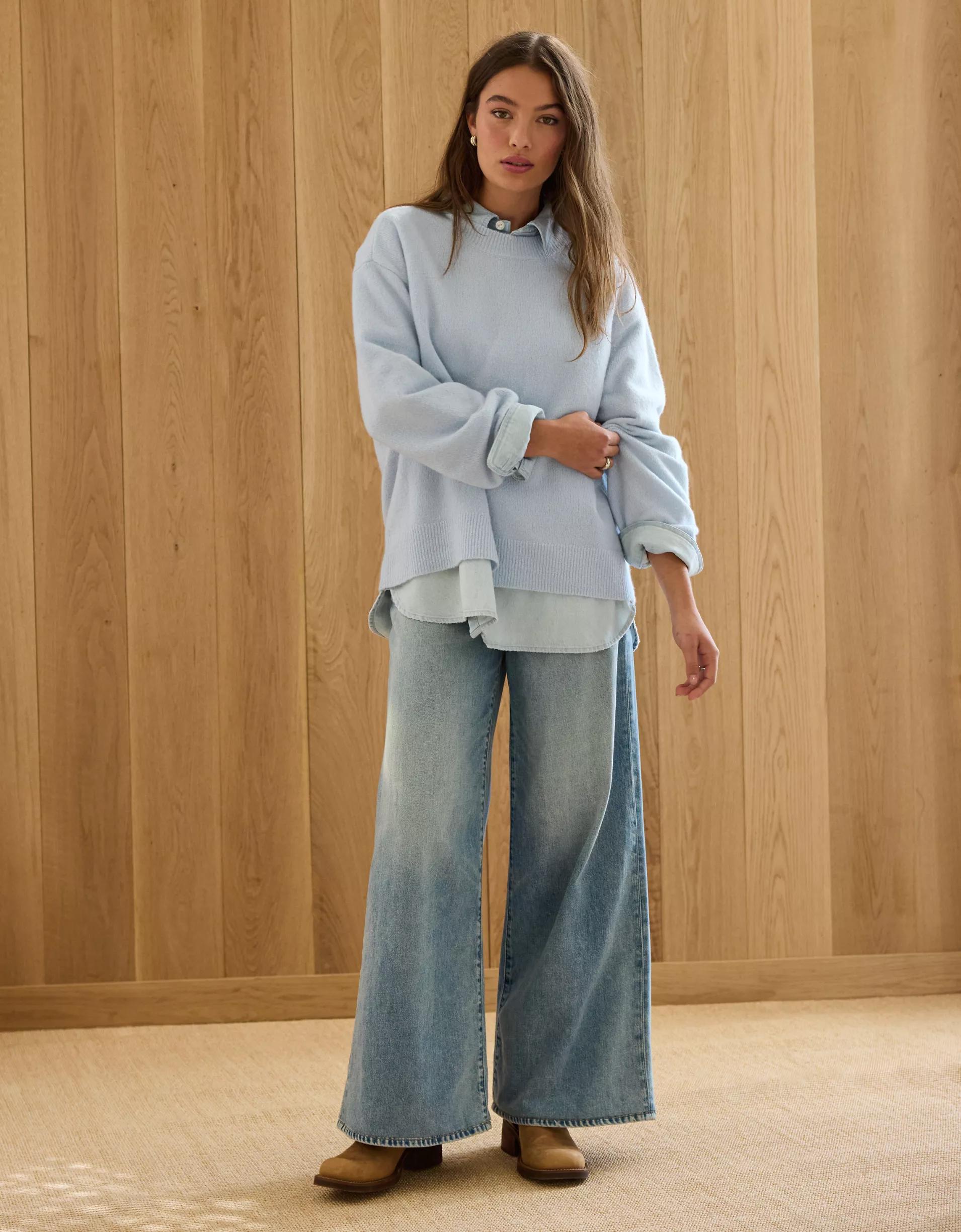 AE77 Premium Cashmere-Blend Crew Neck Boyfriend Sweater Product Image