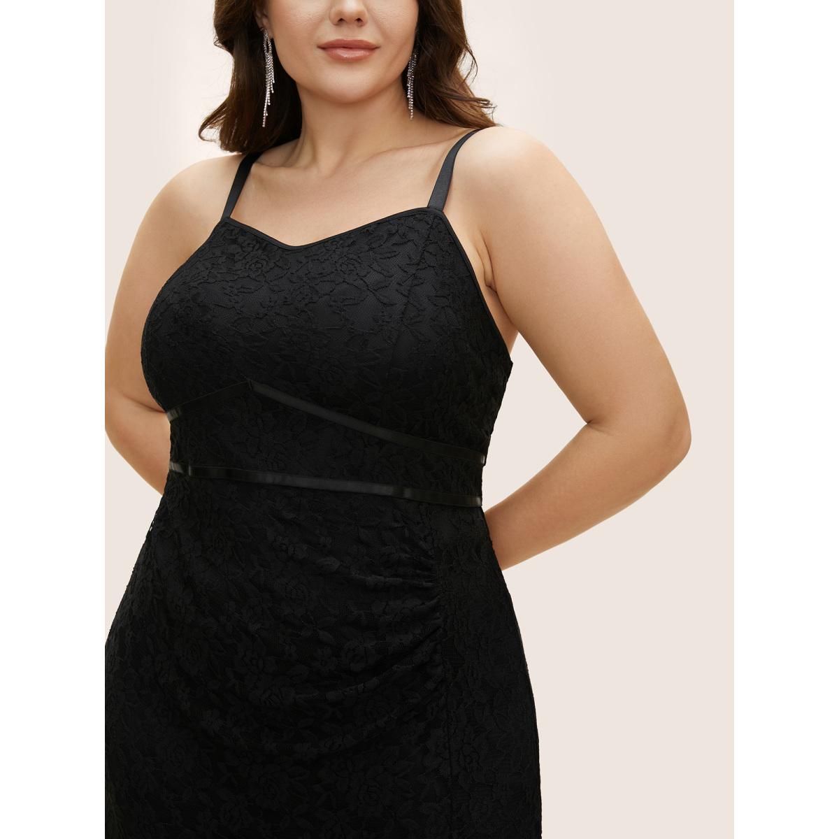 Plus Size Rose Crochet Lace Mesh Cami Dress Black Women Cocktail Non Sleeveless Curvy BloomChic 28/5X Product Image