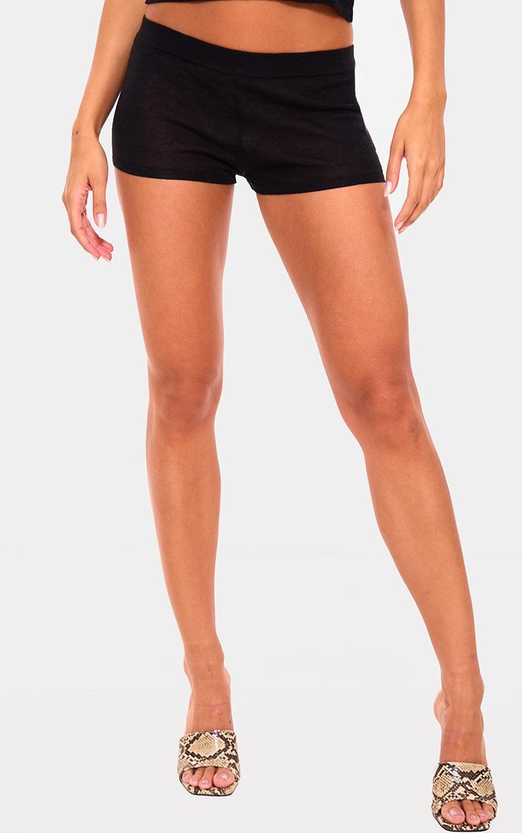 Black Sheer Knit Hot Pant Product Image