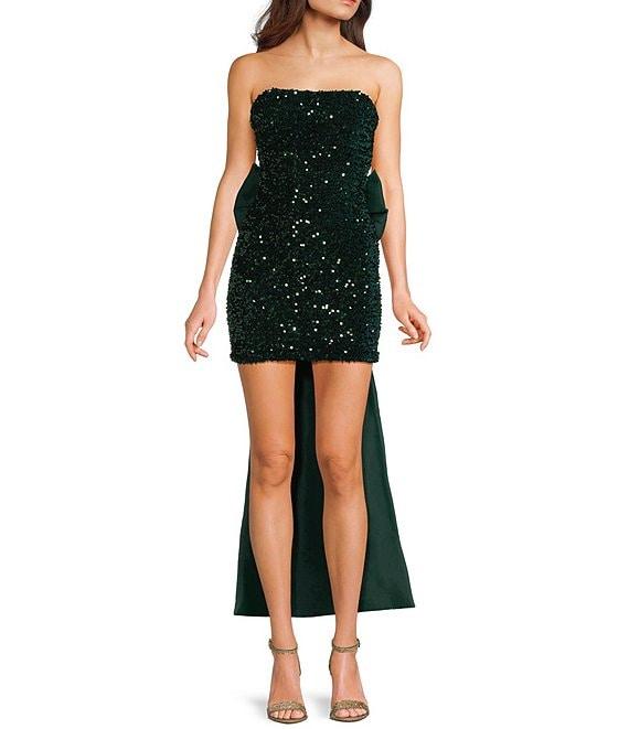 Allison & Kelly Strapless Sequin Back Bow Dress Product Image