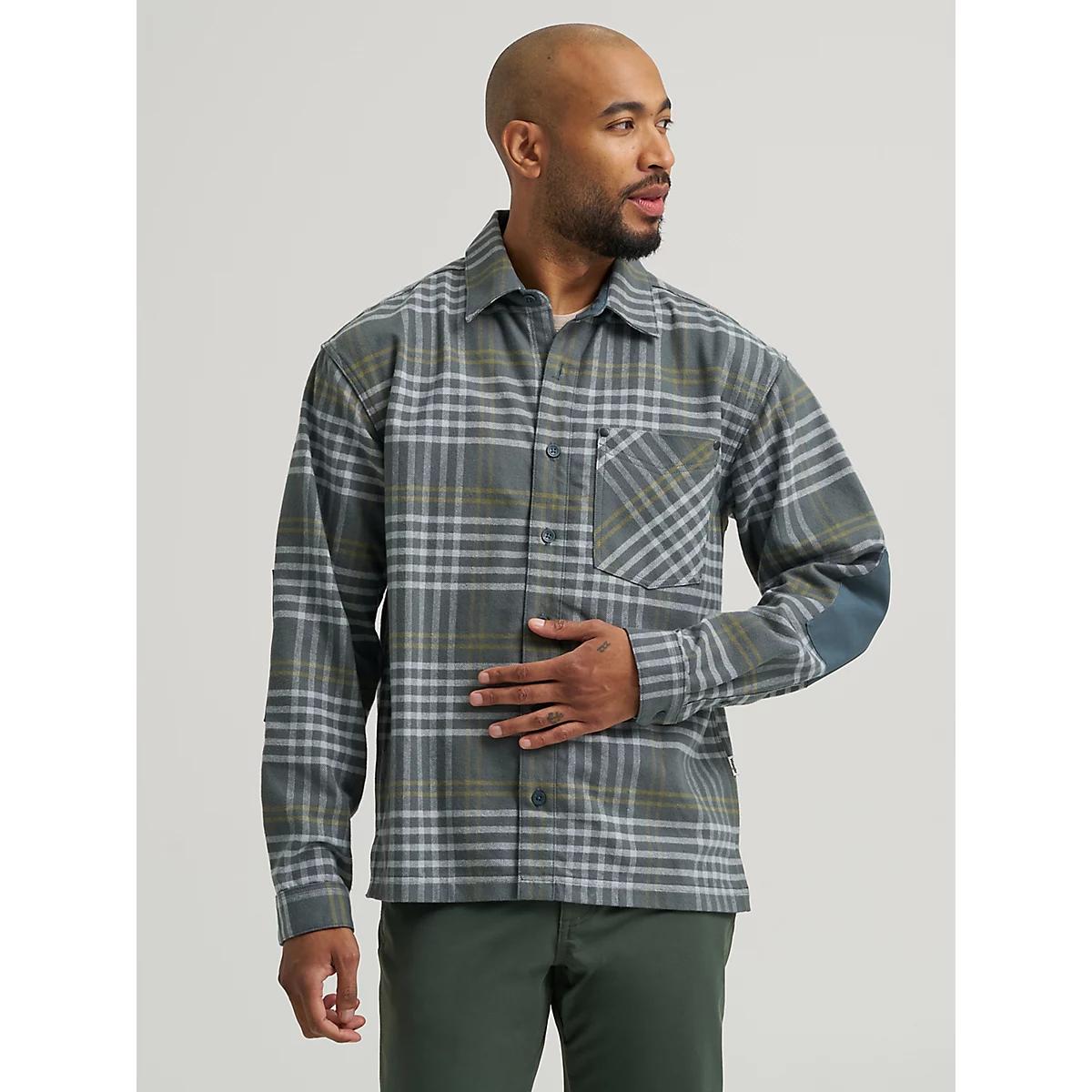 Wrangler All Terrain Gear Men's Textured Flannel Shirt in Dark Slate Plaid Product Image
