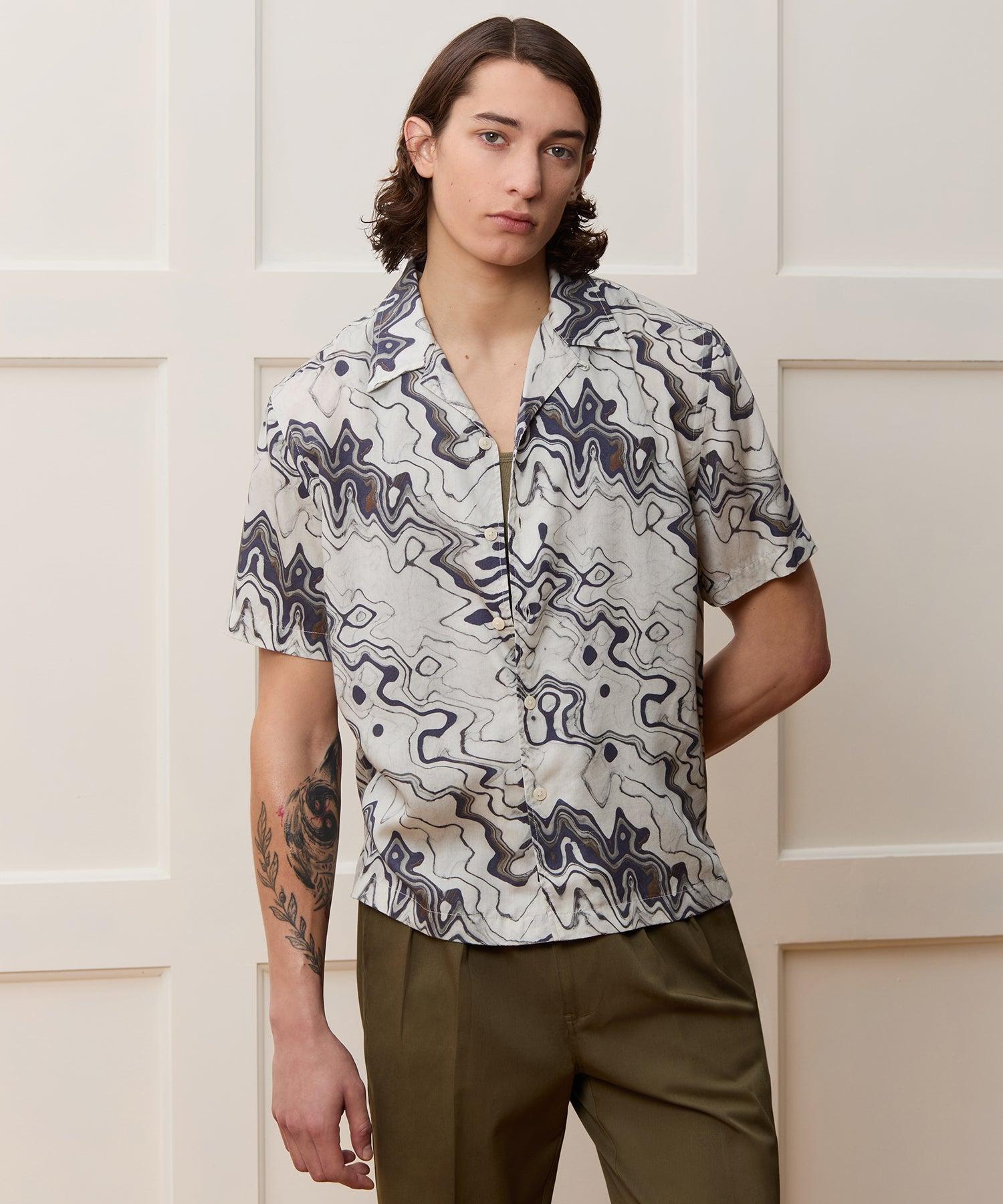 Cropped Rayon Camp Collar Shirt Product Image
