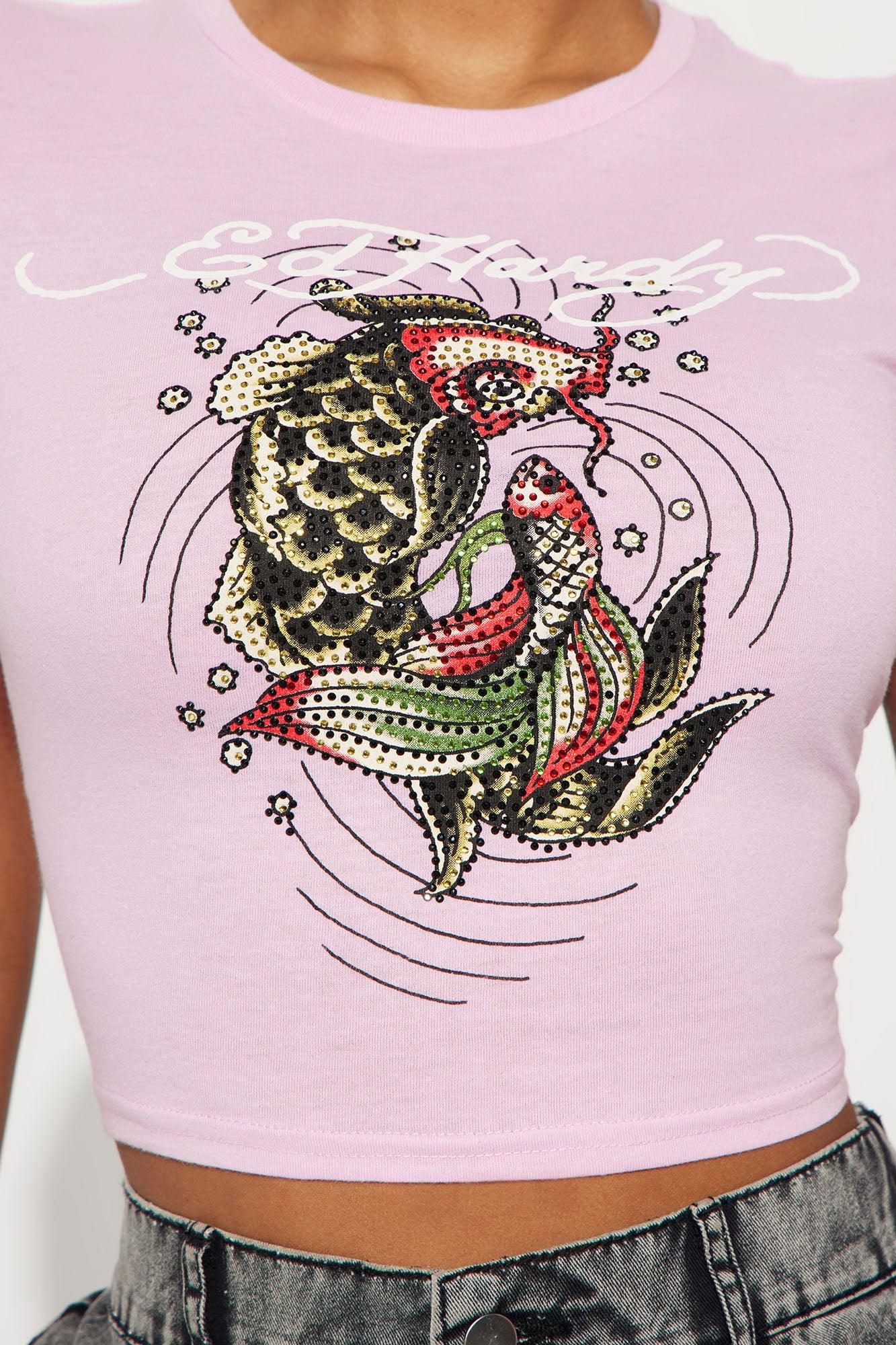 Ed Hardy Koi Fish Rhinestone Tee - Pink Product Image