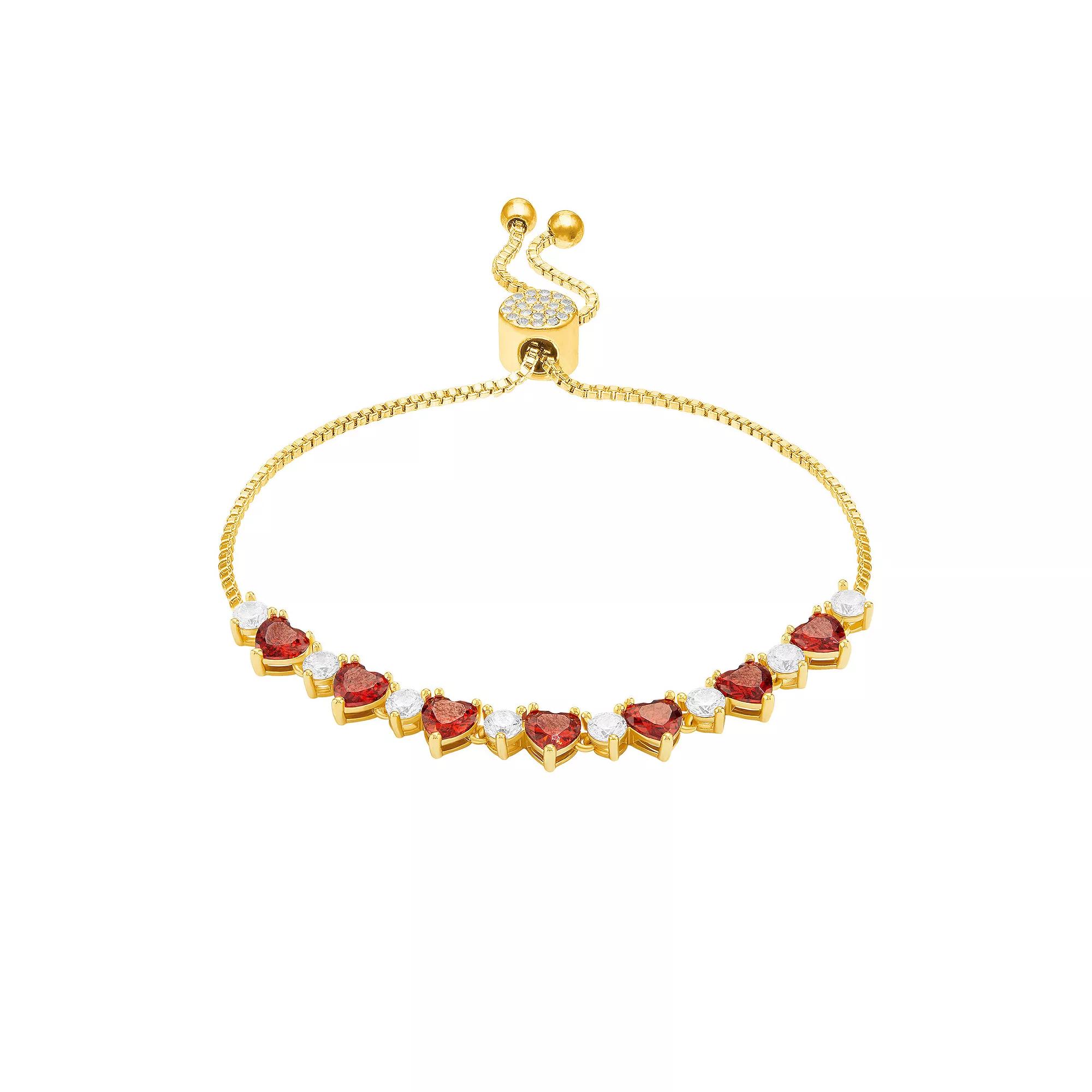 Brilliance Cubic Zirconia & Crystal Heart Bar Adjustable Bracelet, Women's, Gold Tone Team Product Image