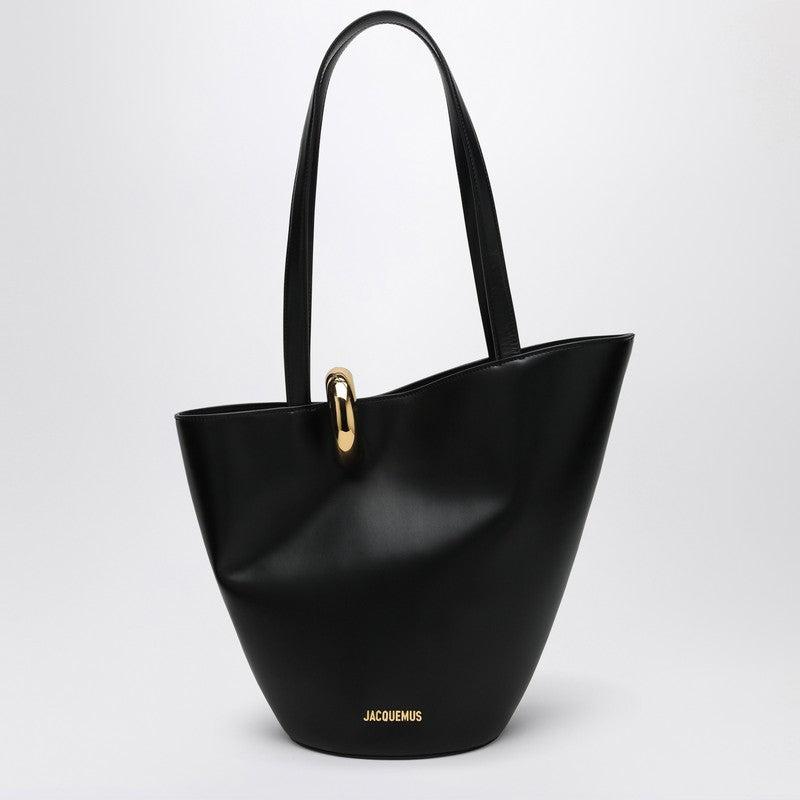 JACQUEMUS The Medium Bambola Asymmetric Leather Bucket Bag In Black 990 Product Image
