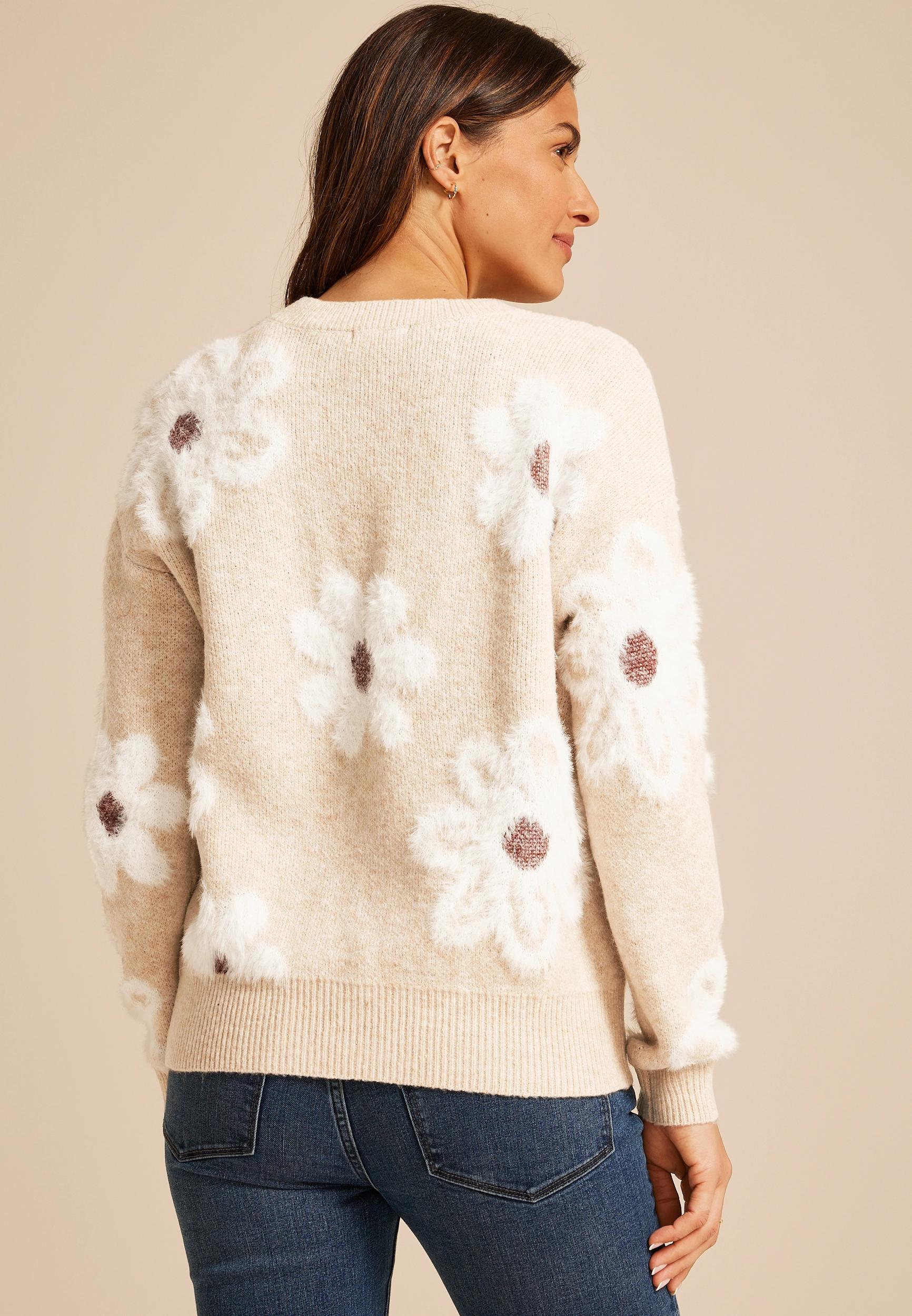 Fuzzy Floral Button Front Cardigan Product Image