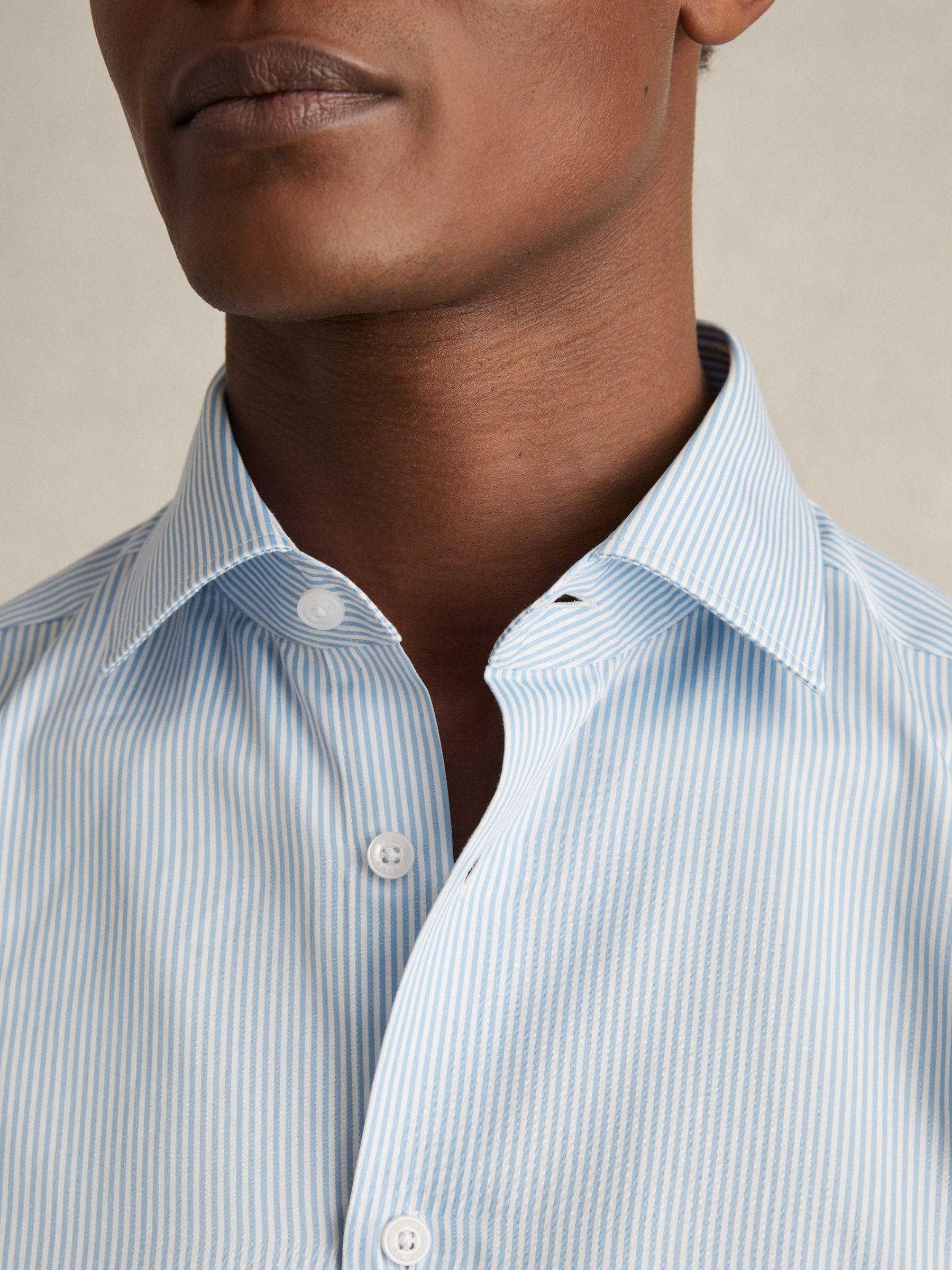 Regular Fit Cotton-Satin Cutaway-Collar Shirt in Blue Stripe Product Image