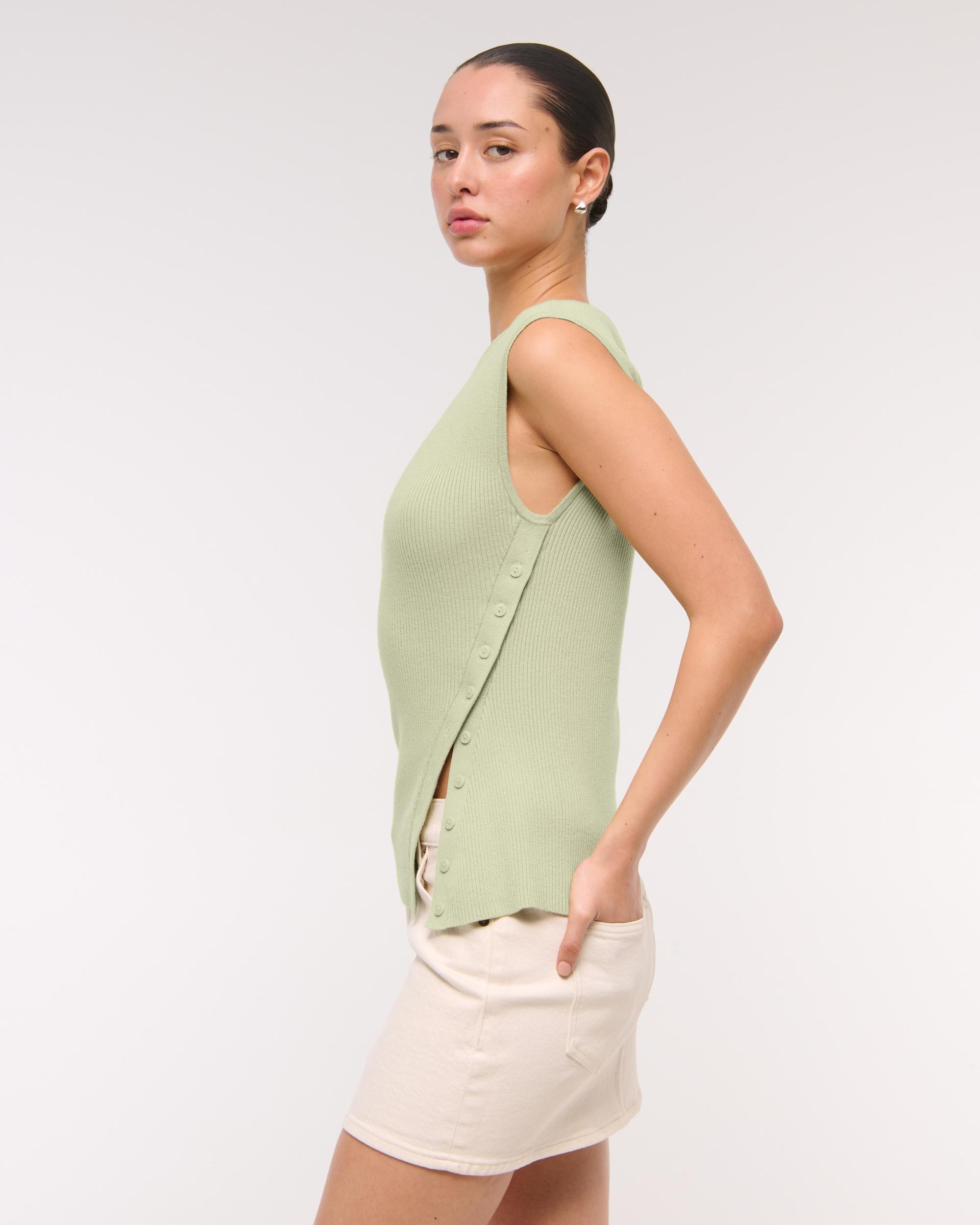 Asymmetrical Button Sweater Tank Product Image