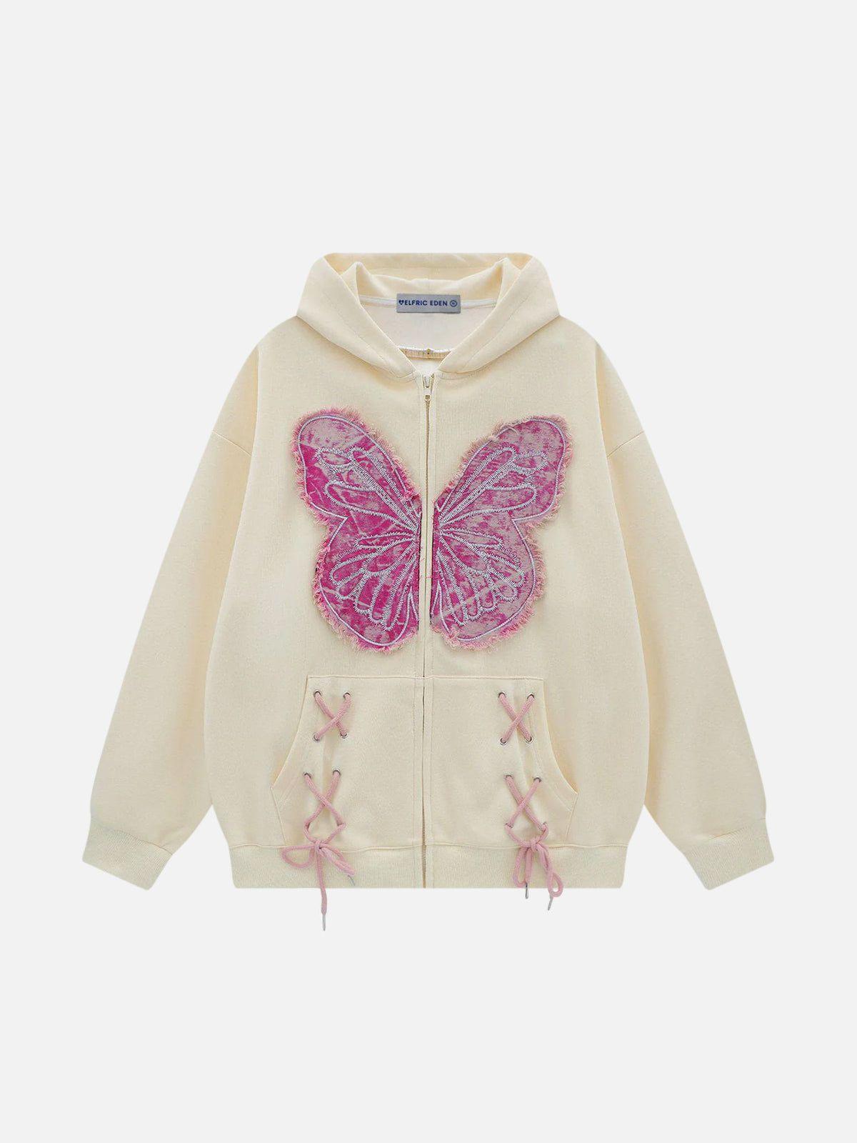 Aelfric Eden Fringe Dinim Butterfly Zip Up Hoodie Product Image