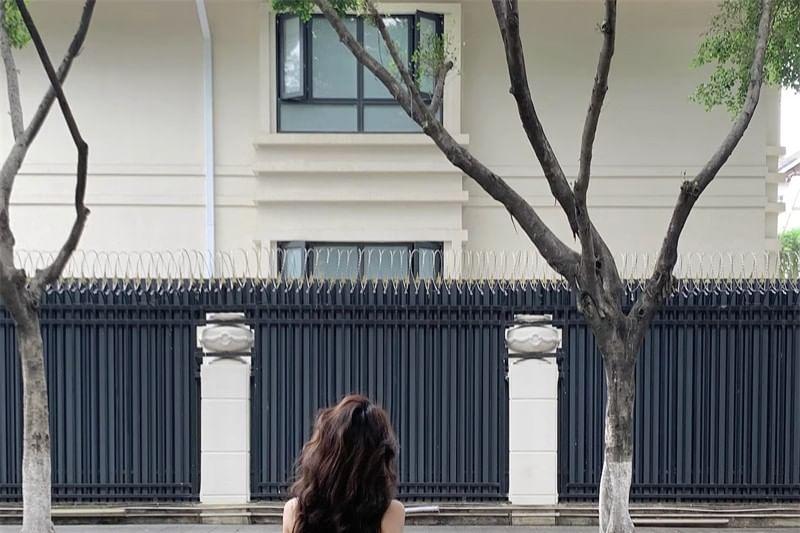 Spaghetti Strap Print Midi A-Line Dress Product Image