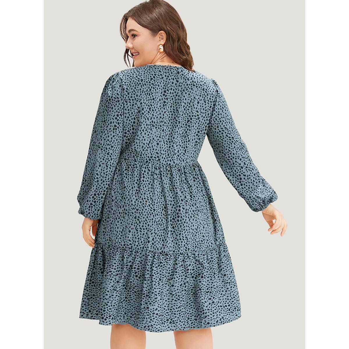 Plus Size Leopard Lantern Sleeve V Neck Pocket Dress Chocolate Women Elegant Elastic cuffs V-neck Long Sleeve Curvy Midi Dress BloomChic 26/4X Product Image