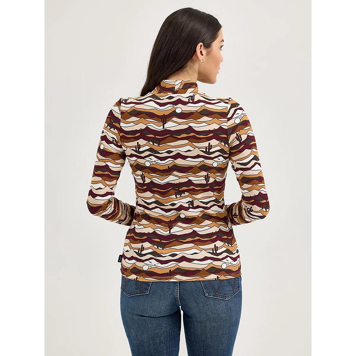 Women's Western Print Mock Neck Shirt in Desert Product Image