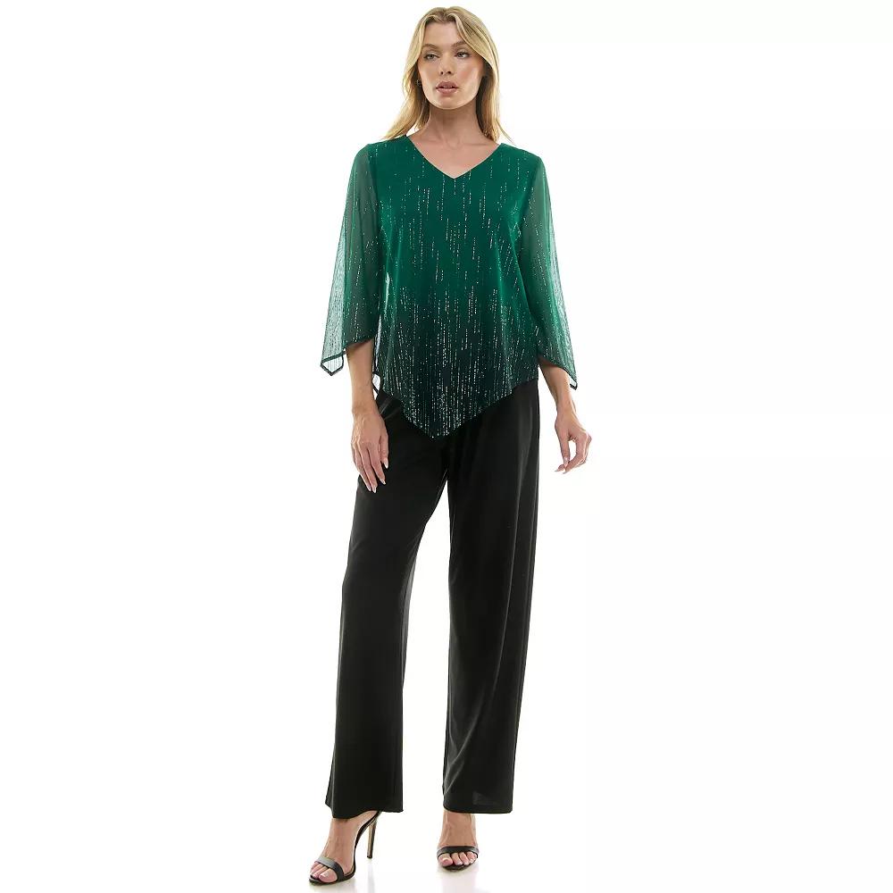 Women's Luxology 2-Piece V-Neck Blouse & Straight Leg Pants Set,  Product Image