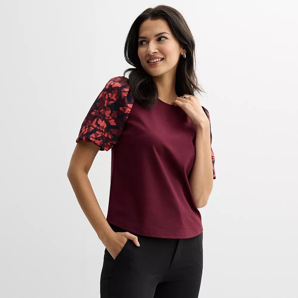 Women's Nine West Ponte Puff Sleeve Top, Size: XXL, Pink Foliage Product Image