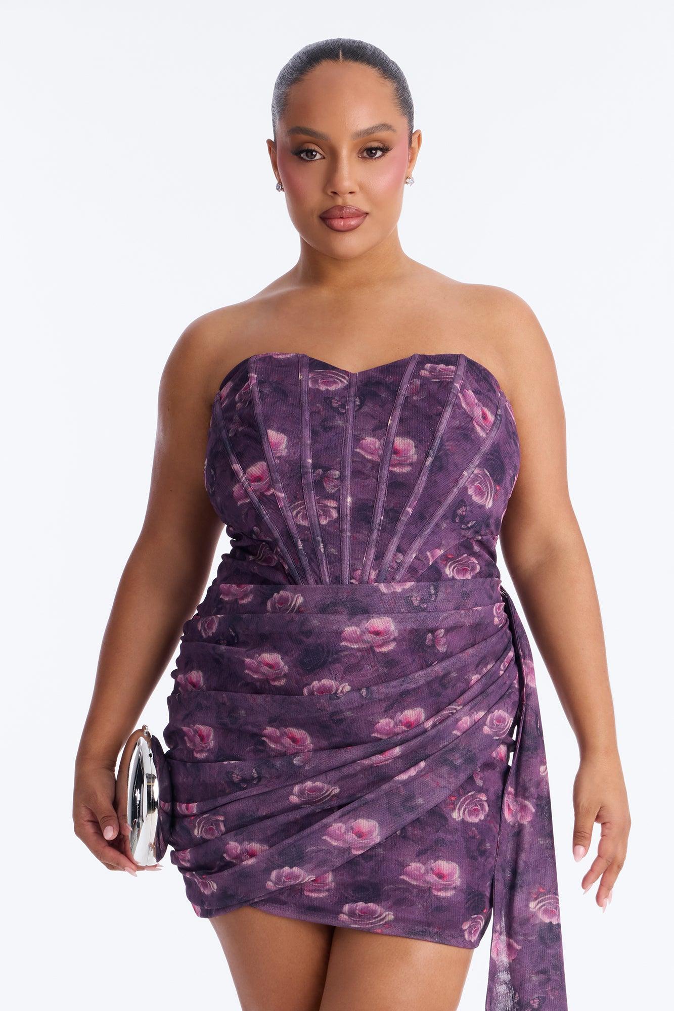 Romi Strapless Metallic Mini Dress - Purple/combo Female Product Image