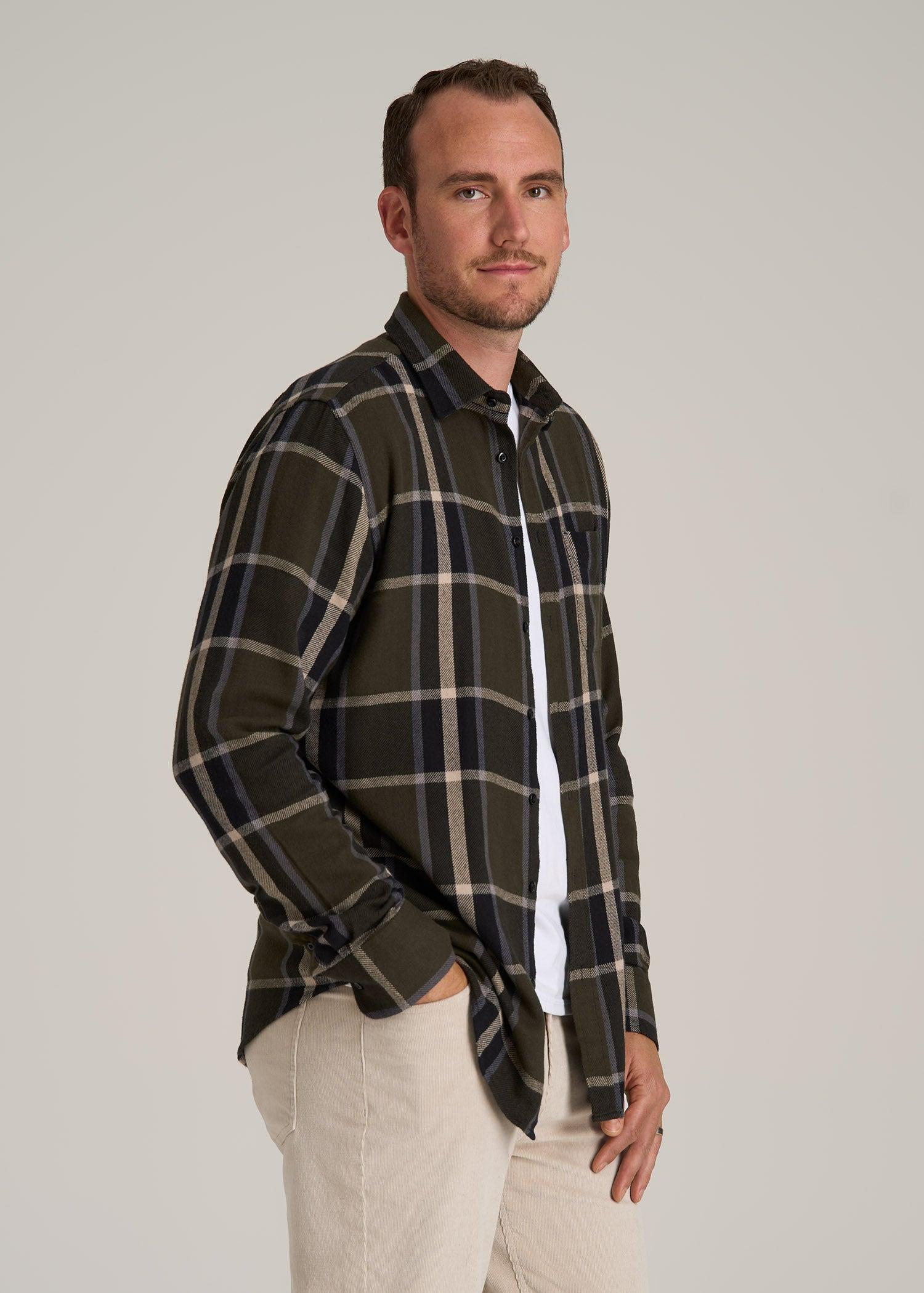 Nelson Flannel Shirt for Tall Men in Olive Plaid Male Product Image