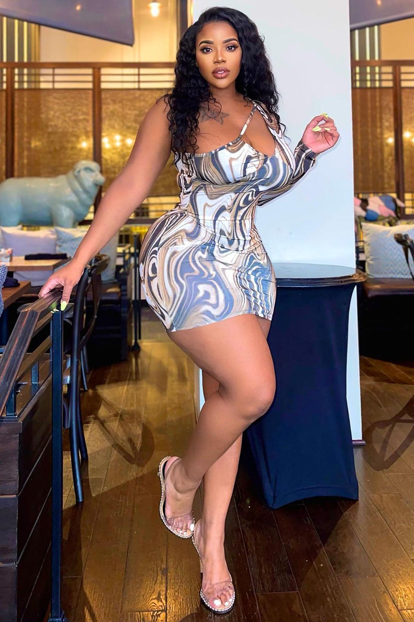 Swirled Around Mini Dress - Brown Combo Product Image