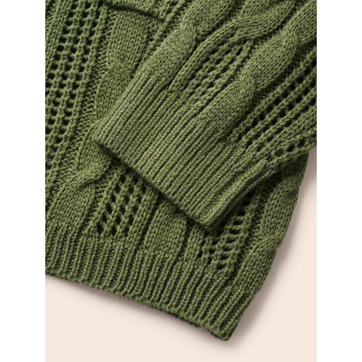 Plus Size Hooded Cable Knit Open Front Cardigan ArmyGreen Women Casual Loose Long Sleeve Everyday Cardigans BloomChic 18-20/2X Product Image