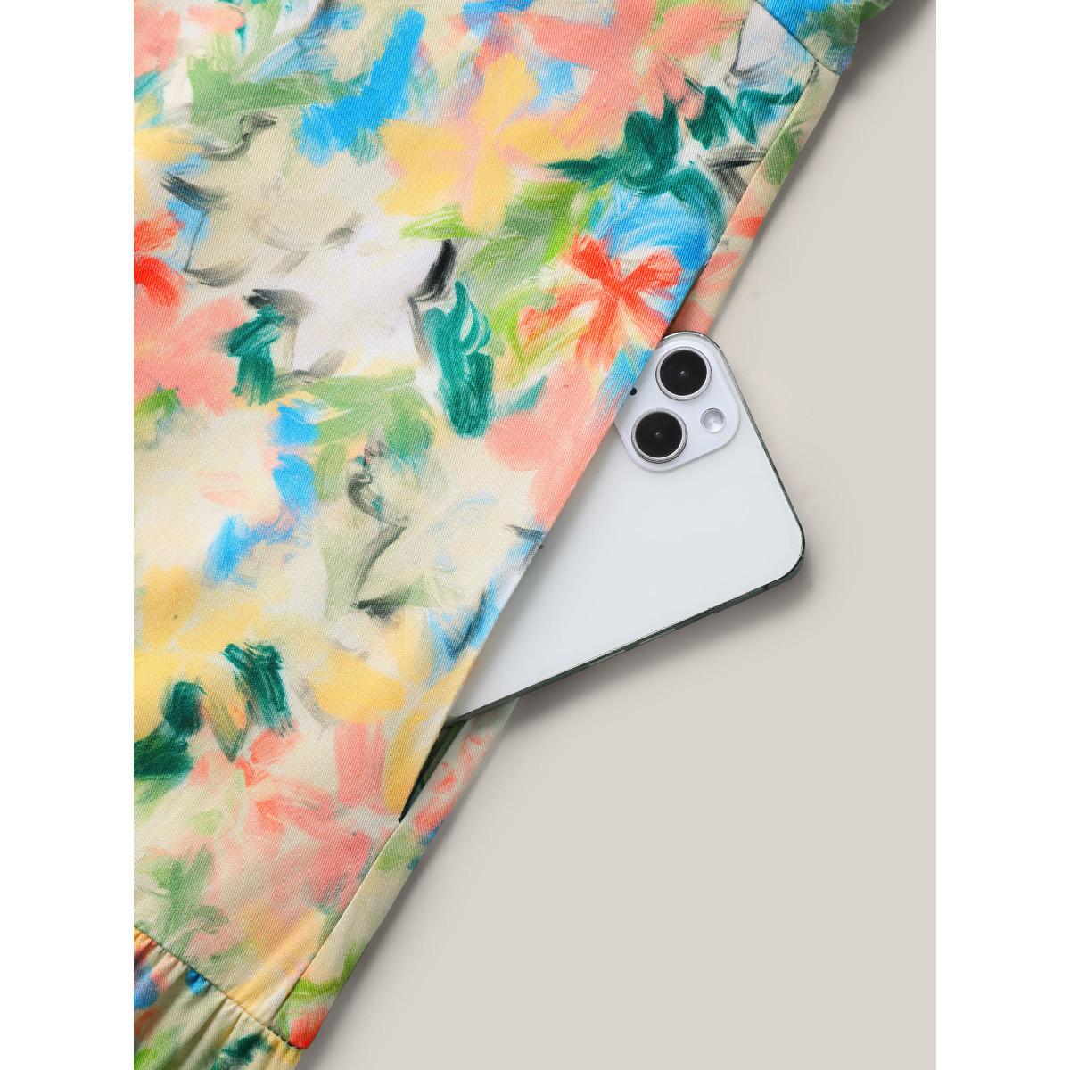 Plus Size Floral Print Cinched Bust Tiered Maxi Dress Multicolor Women V-neck Short sleeve Curvy BloomChic 12/L Product Image