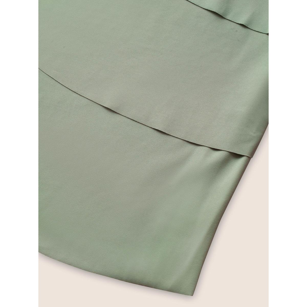 Plus Size Knotted Front Ruffle Tiered Tankini Top Women's Swimwear ArmyGreen Beach Ruffles High stretch Bodycon V-neck Curve Swim Tops BloomChic 26/4X Product Image