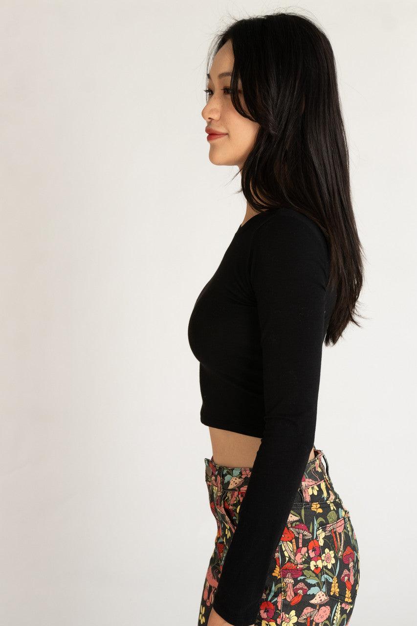 Long Sleeve Crew Neck Crop Top Product Image