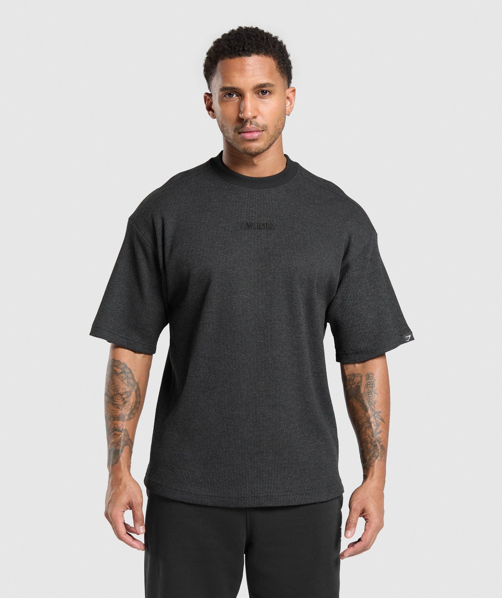 Gymshark Waffle Oversized T-Shirt - Black Male Product Image