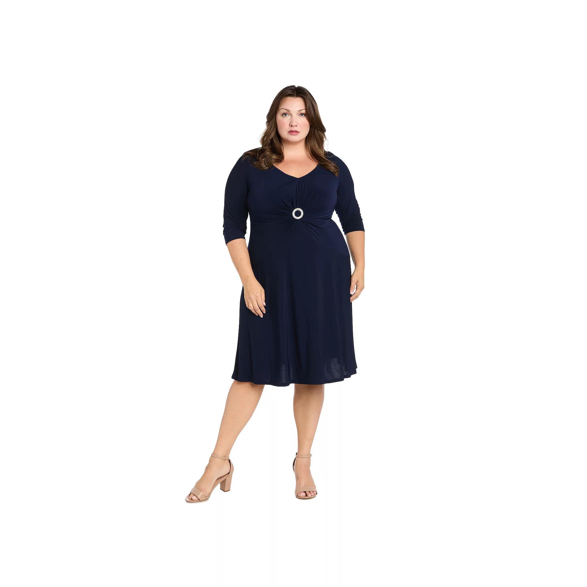 Plus Size R&M Richards Ruched O Ring Detail Fit and Flare Jersey Dress, Women's, Size: 16 W, Blue Product Image