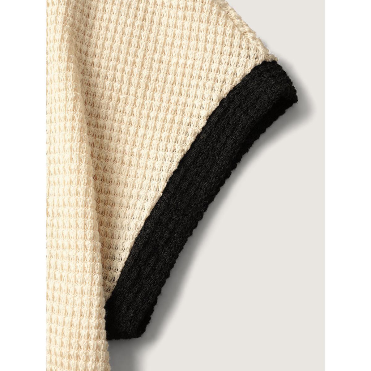 Plus Size V Neck Contrast Button Detail Knit T-shirt Apricot Women Leisure Texture V-neck Casual T-shirts BloomChic 22-24/3X Product Image