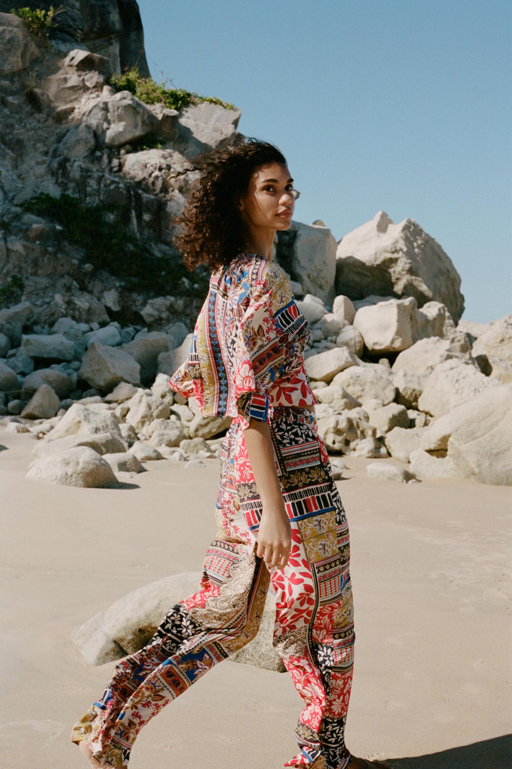 PATCHWORK PRINT WIDE LEG PANTS Product Image