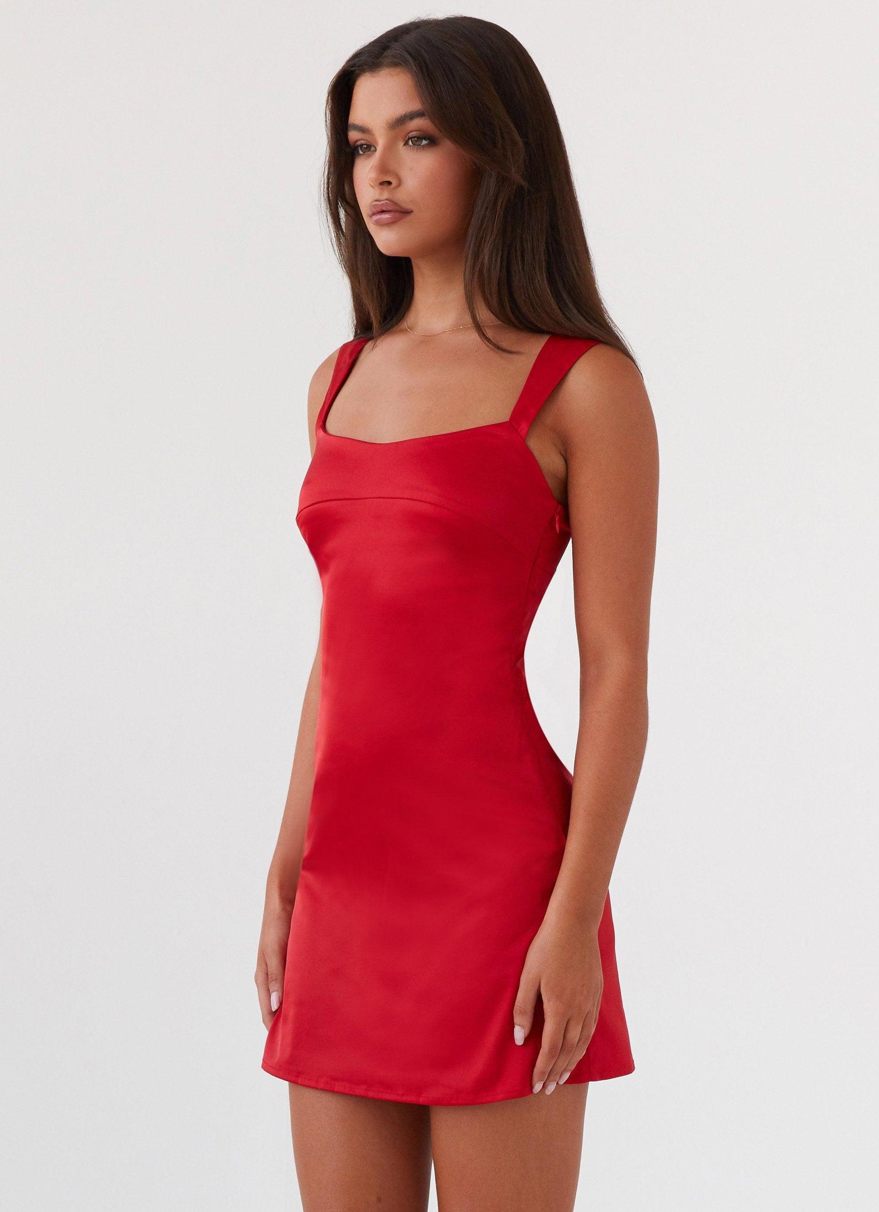 Odette Satin Mini Dress - Red Product Image