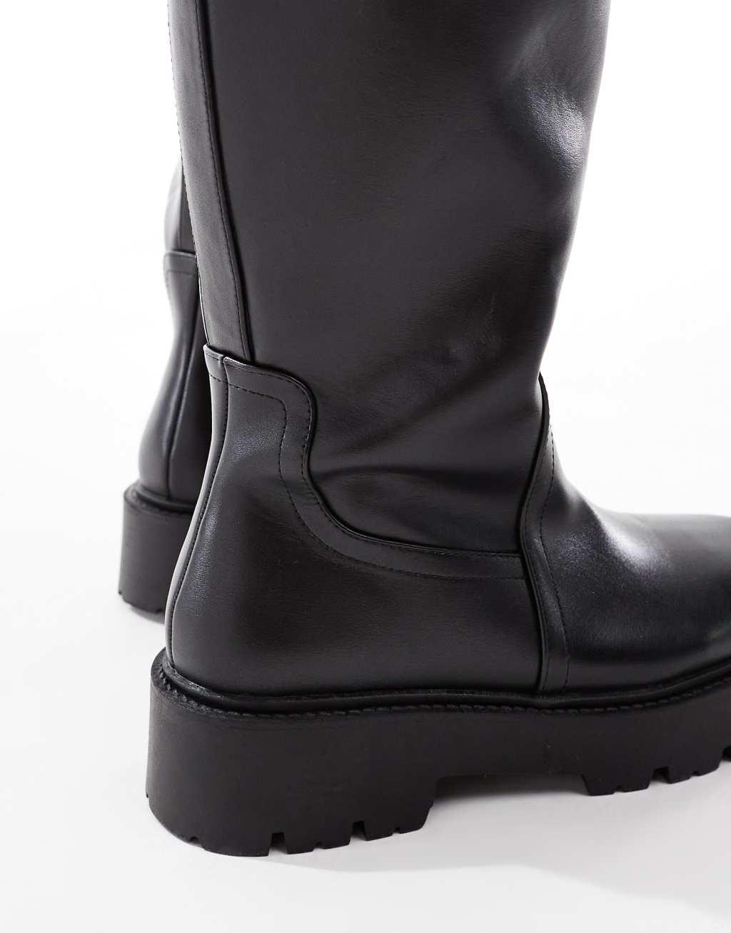 ASOS DESIGN Curve Carmen chunky flat knee boots in black Product Image
