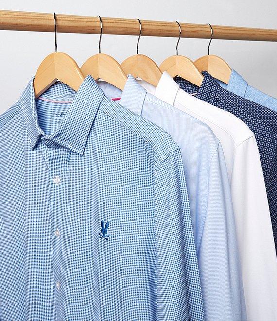 Psycho Bunny Jackson Classic Fit Stretch Knit Spread Collar Solid Dress Shirt Product Image