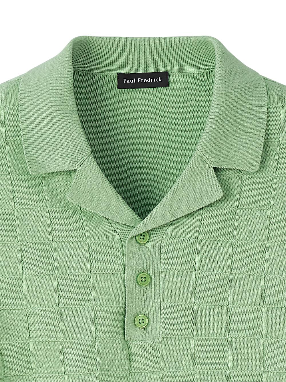 Cotton Three Button Camp Collar Sweater - Green Product Image