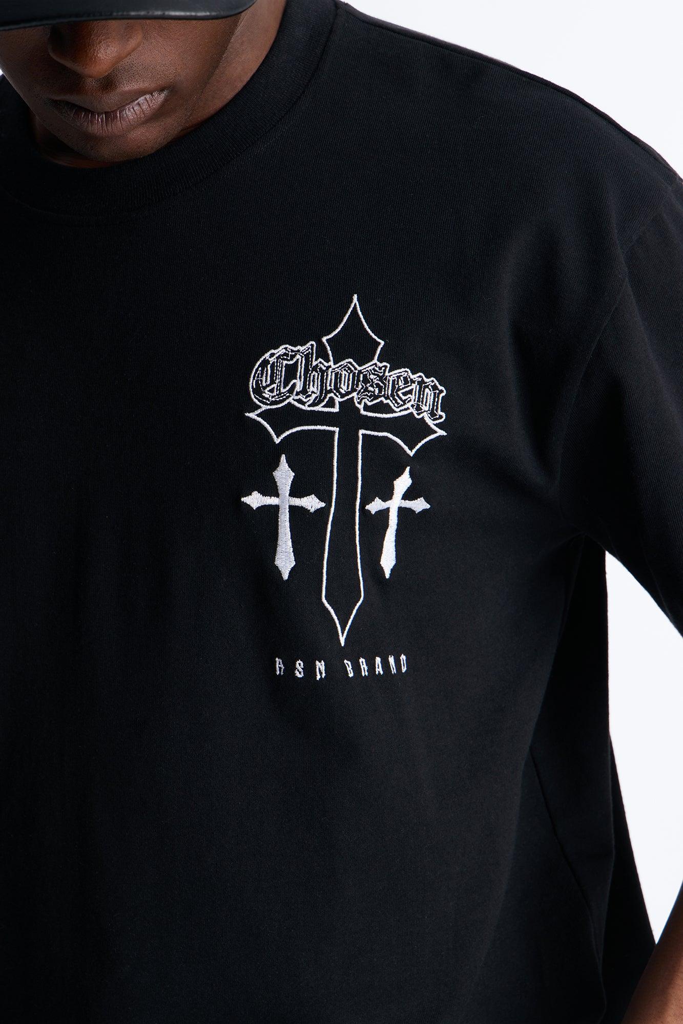 Chosen Cross Embroidery Short Sleeve Tee - Black Product Image