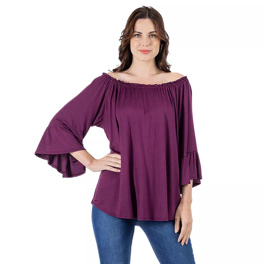 Women's 24Seven Comfort Apparel Bell Sleeve Tunic Top,  Product Image