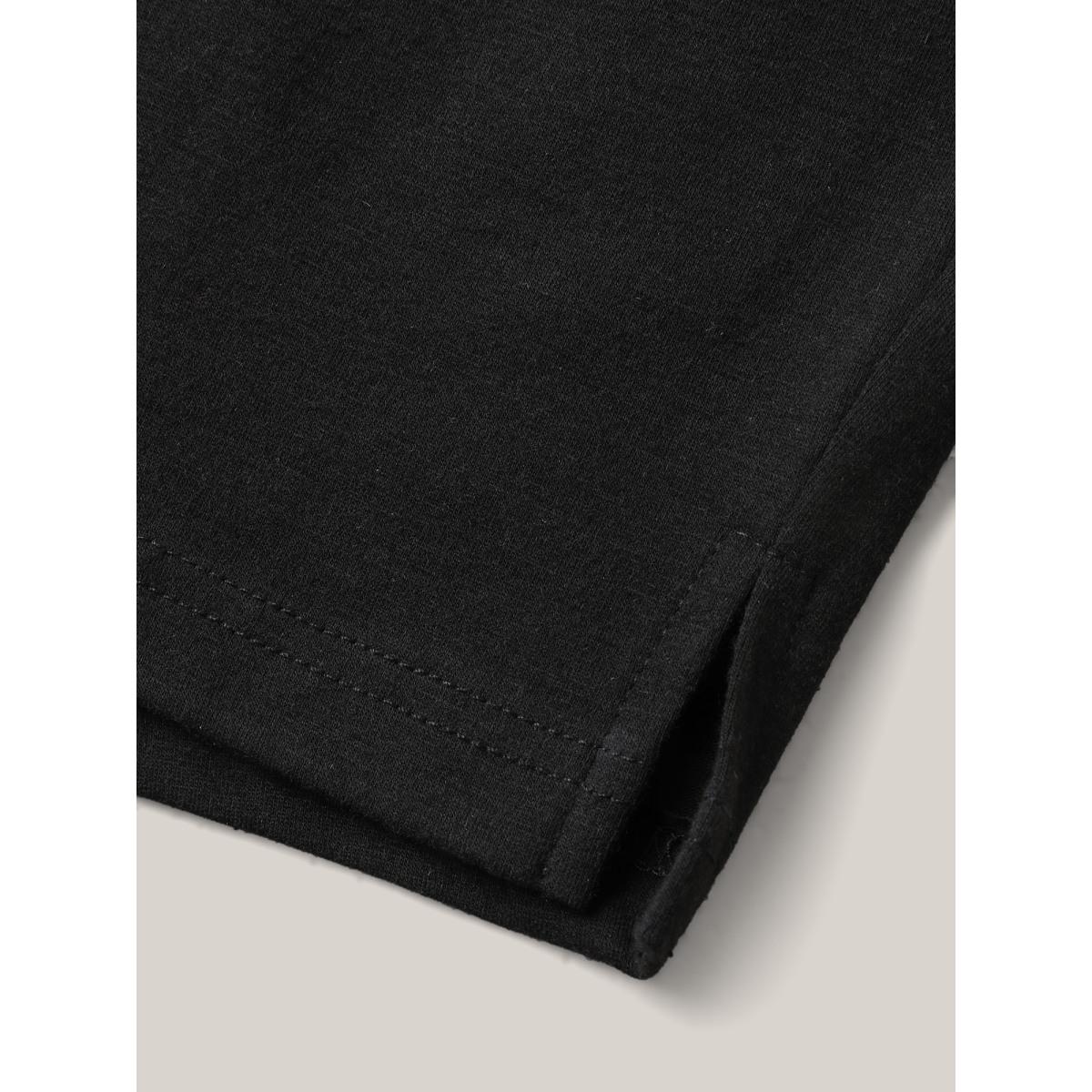 Plus Size Stretchy Slit Straight-Leg Shorts Women Black Leisure Slit Straight Leg Casual Shorts BloomChic 12/L Product Image