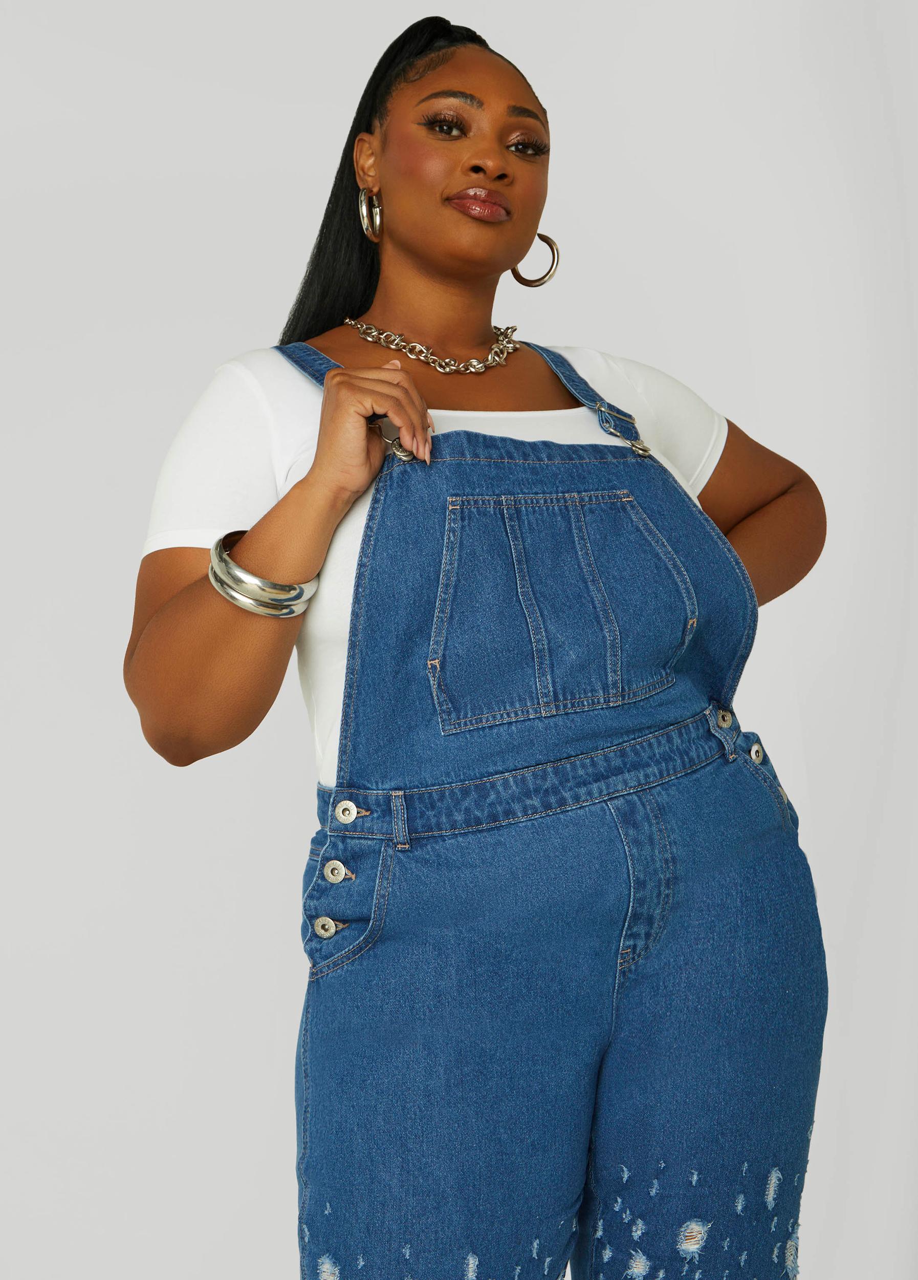 Distressed Denim Overalls Product Image