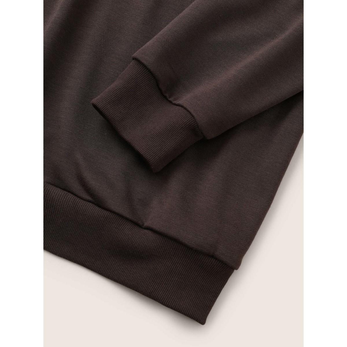 Plus Size Leopard Embroidered Patch Rib Knit Sweatshirt Women DarkBrown Casual Non Round Neck Everyday Sweatshirts BloomChic 18-20/2X Product Image