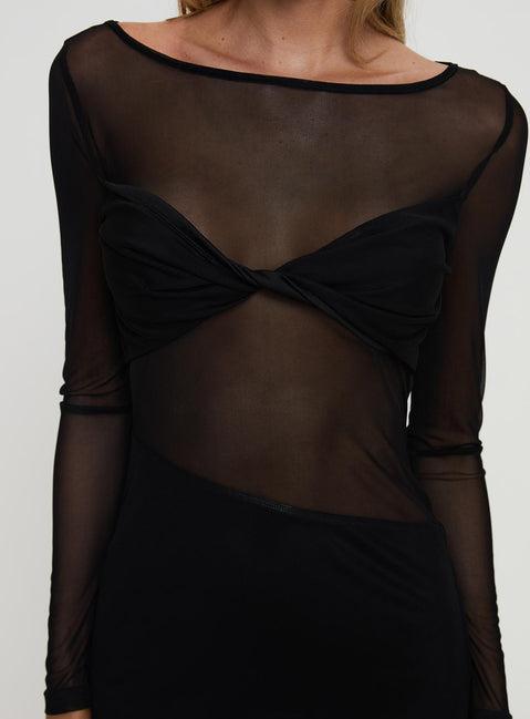 Insatiable Long Sleeve Mesh Mini Dress Black Product Image