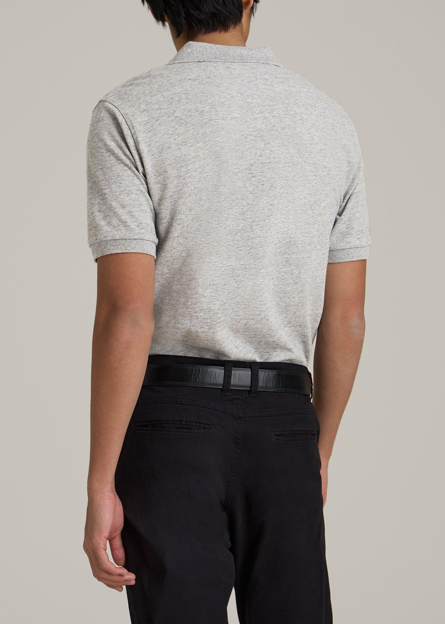 Classic Polo with Embroidered Logo for Tall Men in Heathered Grey Male Product Image
