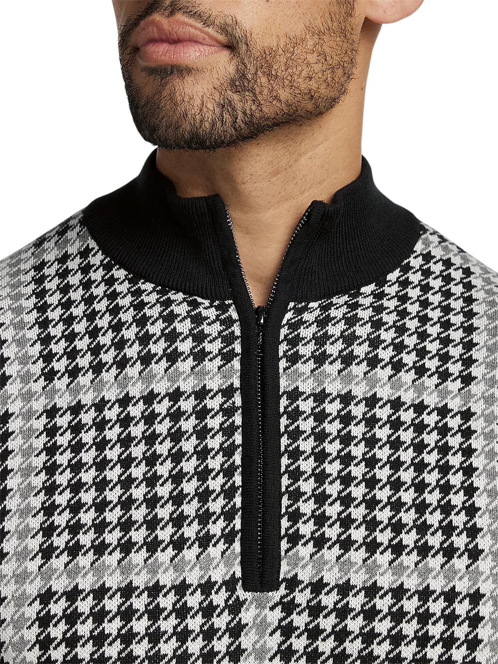 Cotton Quarter Zip Mock Neck Sweater - Black/white Product Image