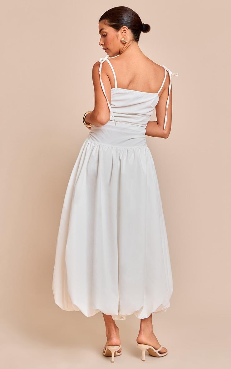 Petite White Spaghetti Strap Puff Midi Dress Product Image