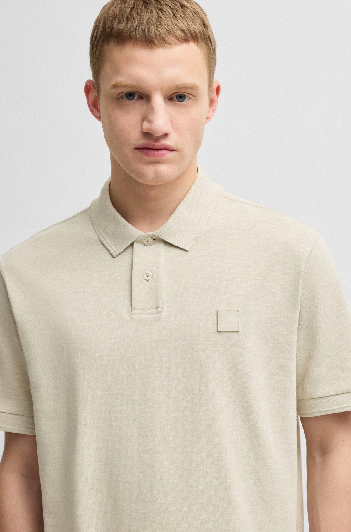 Slub cotton-linen polo shirt with logo badge Product Image