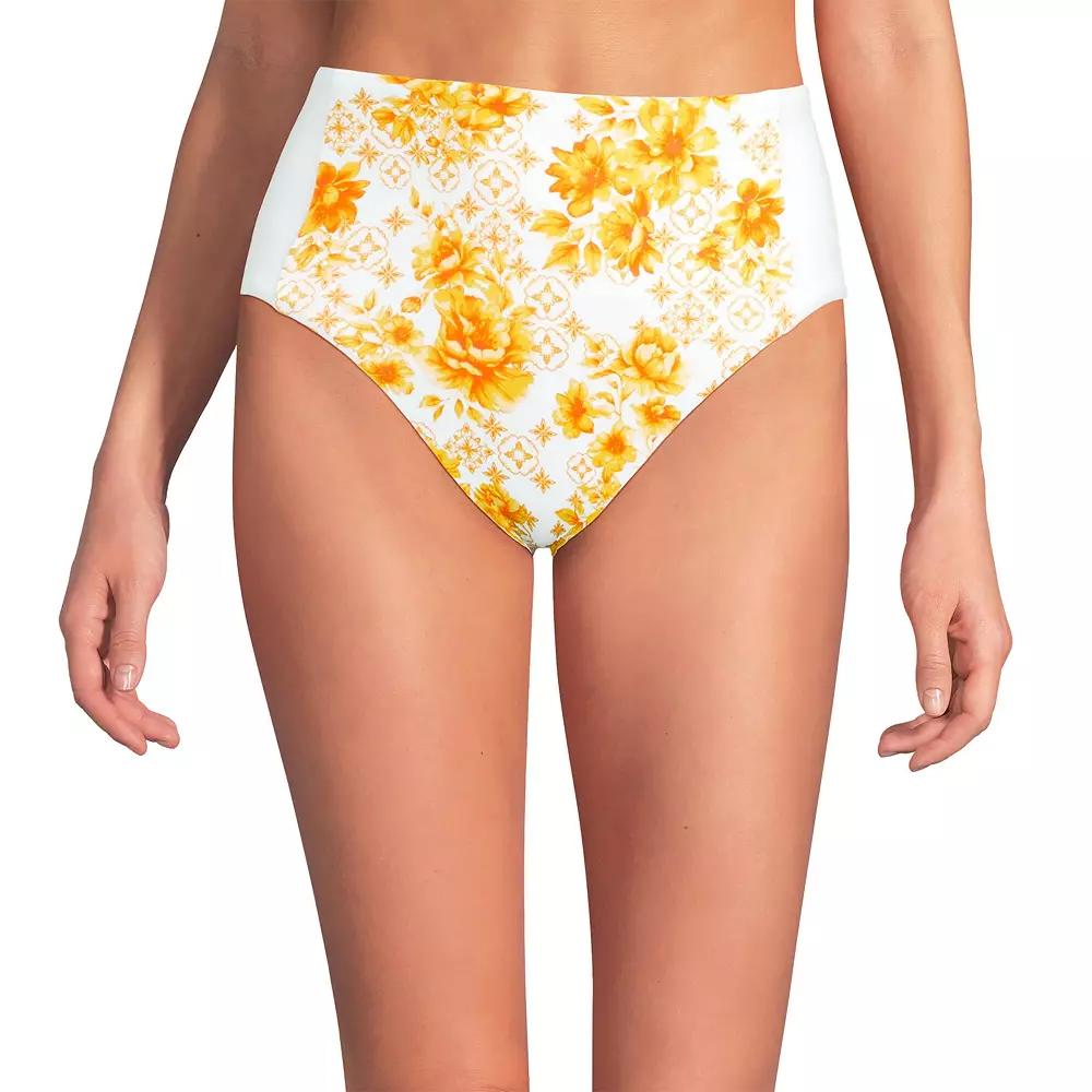 Women's Lands' End Seamed High Waisted Bikini Bottoms, Size: 12, Yellow Floral White Product Image
