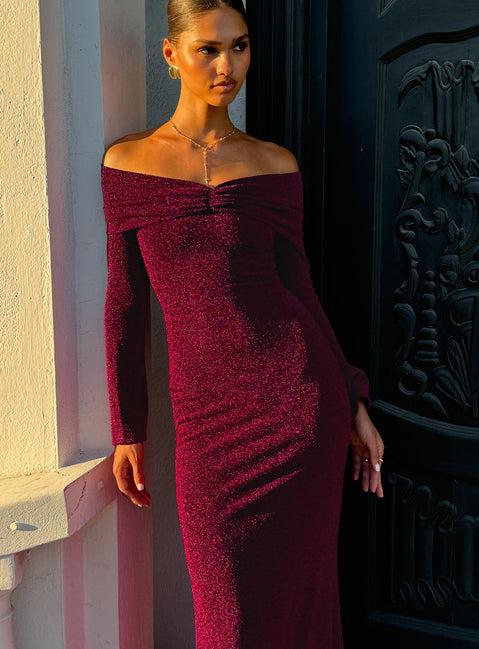Cecilia Off The Shoulder Maxi Dress Wine Product Image