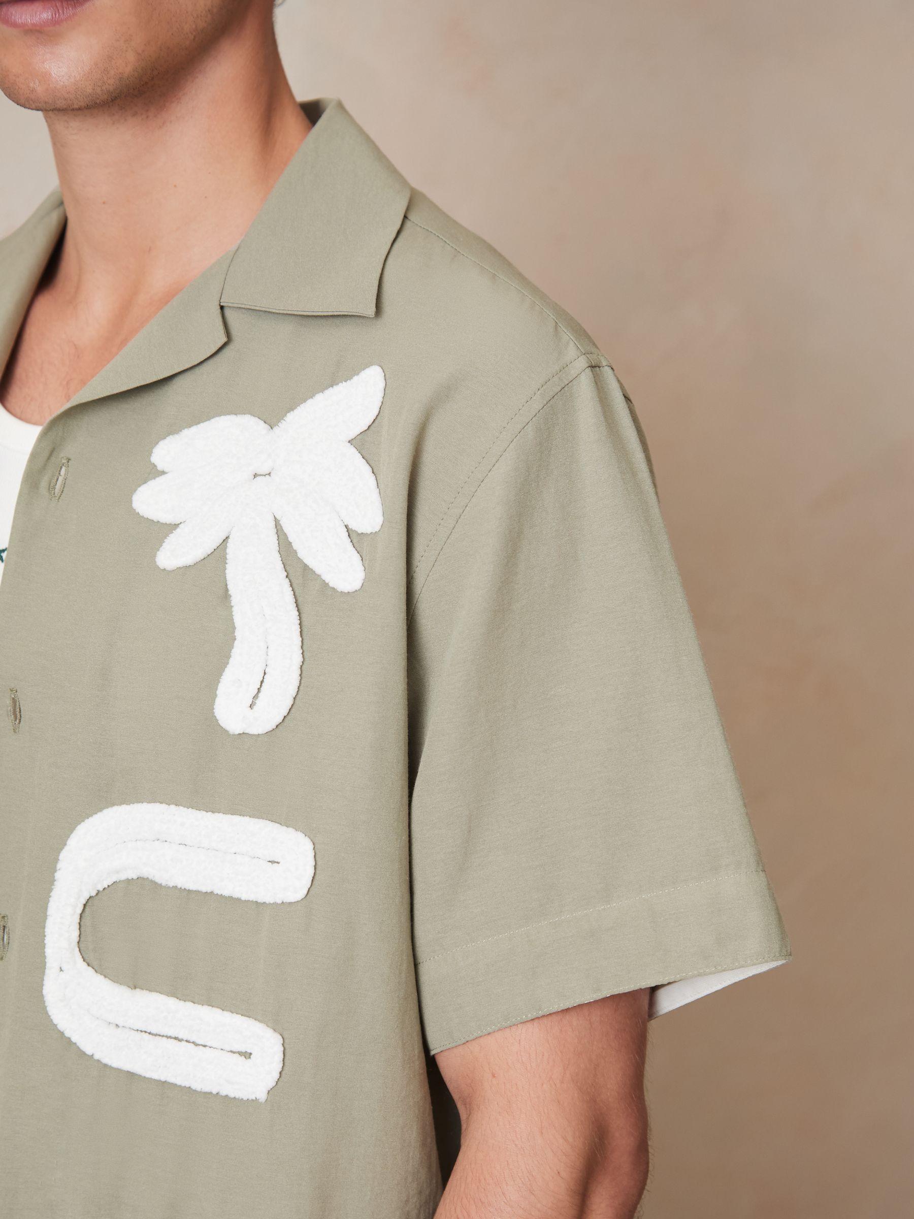 Reiss | Ché Motif-Embroidered Shirt in Sage/White Product Image